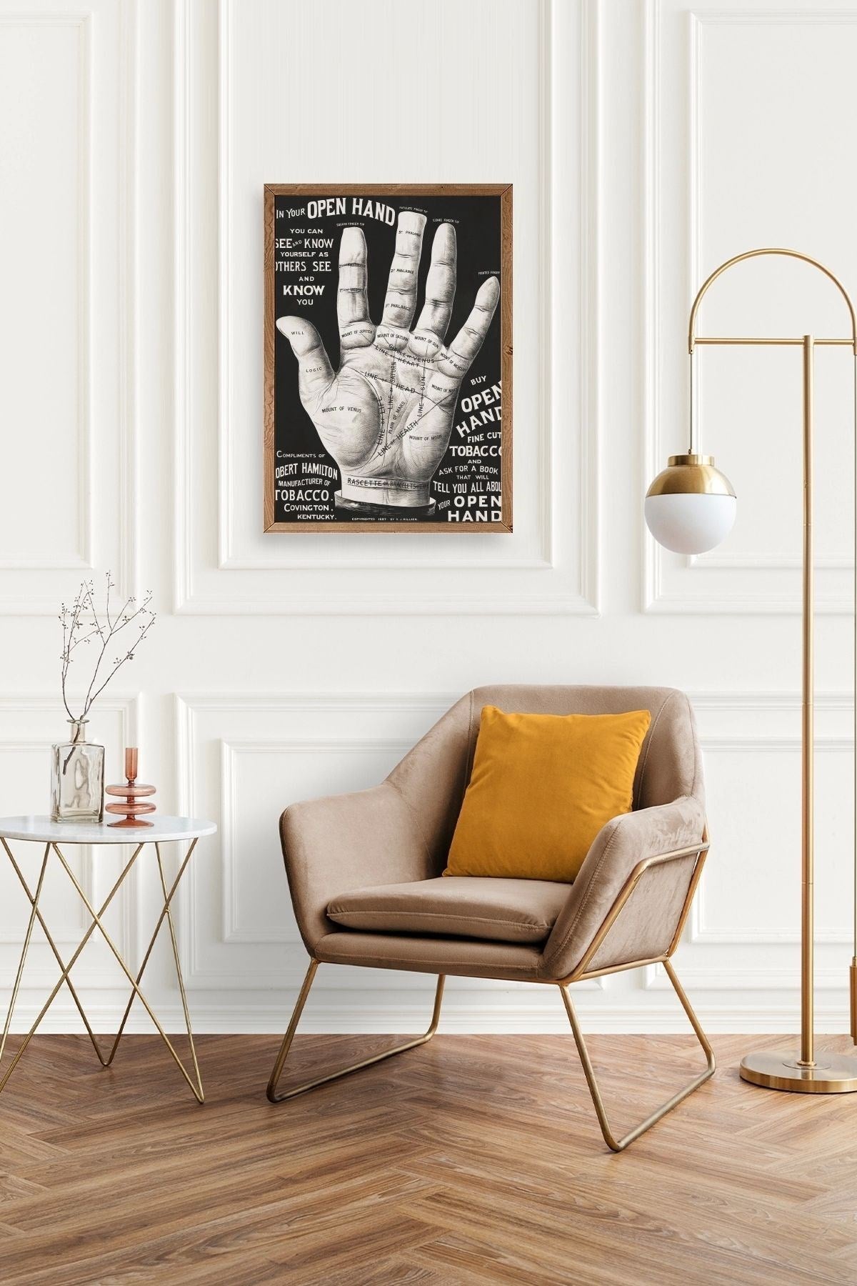 Avuç Okuma Rehberi Ahşap Çerçeveli Tablo 50 x 70