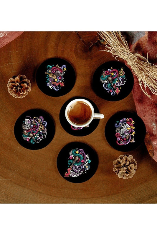 6 Adet Desenli Mdf Bardak Altlığı