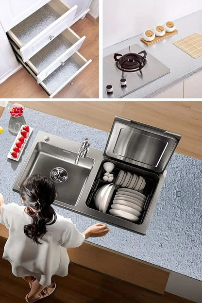 BUFFER® Rulo Gümüş Alüminyum Folyo Duvar Kağıdı, Kendinden Yapışkanlı Raf İçi, Su Geçirmez Folyo  2 mt x 60 cm