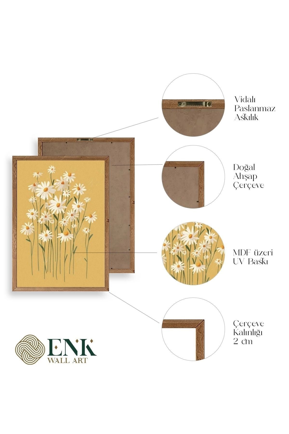 Çiçek Üçlü Ahşap Çerçeveli Tablo 50 x 70