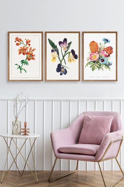 Çiçek Üçlü Ahşap Çerçeveli Tablo 40 x 60