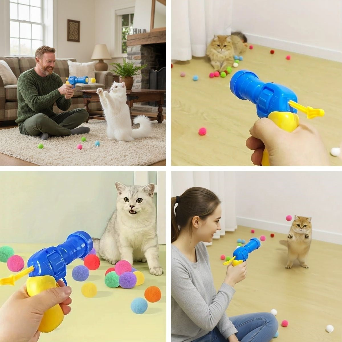 BUFFER®  20 Adet Renkli Peluş Toplu Kedi Oyun Tabancası – Kedi Egzersiz ve Oyun Aracı