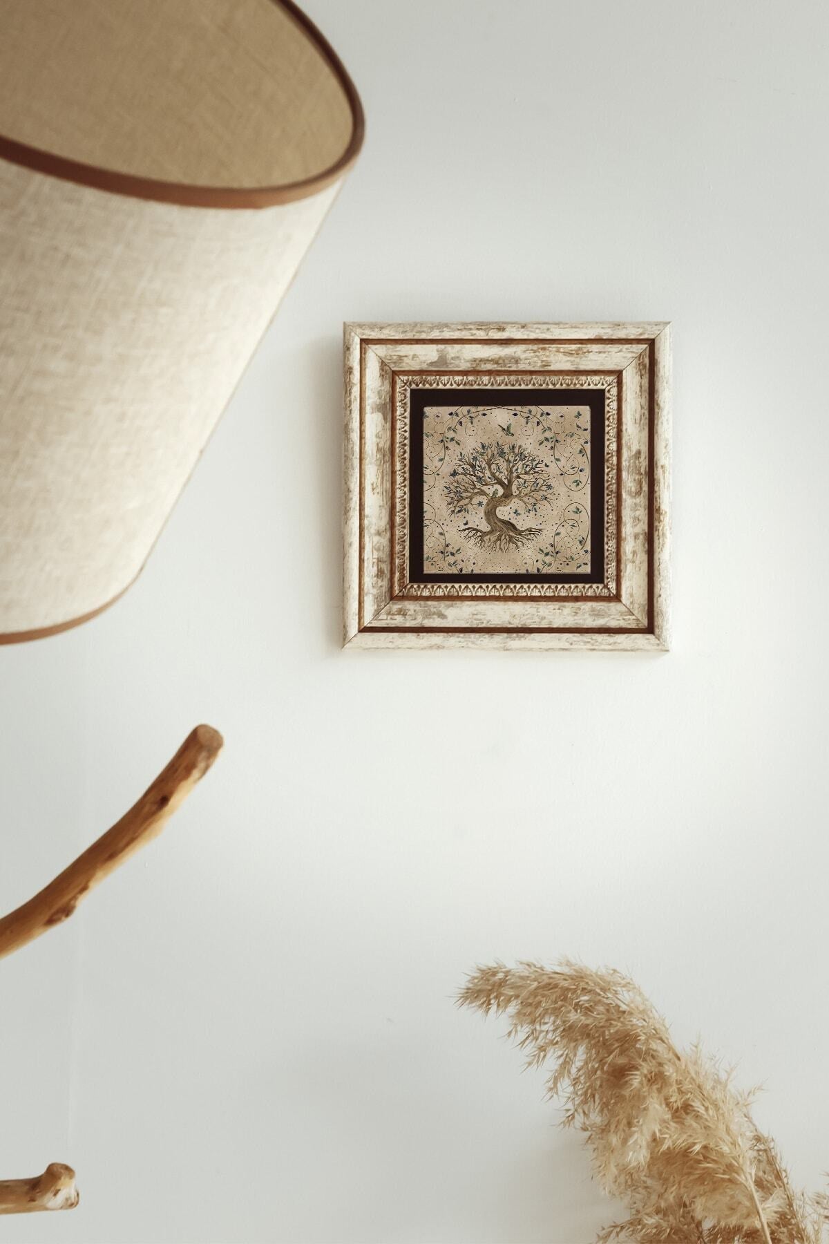 Hayat Ağacı (yaşam) Life Tree Çerçeveli Taş Tablo , Çerçeveli Taş Duvar Dekoru 20 cm