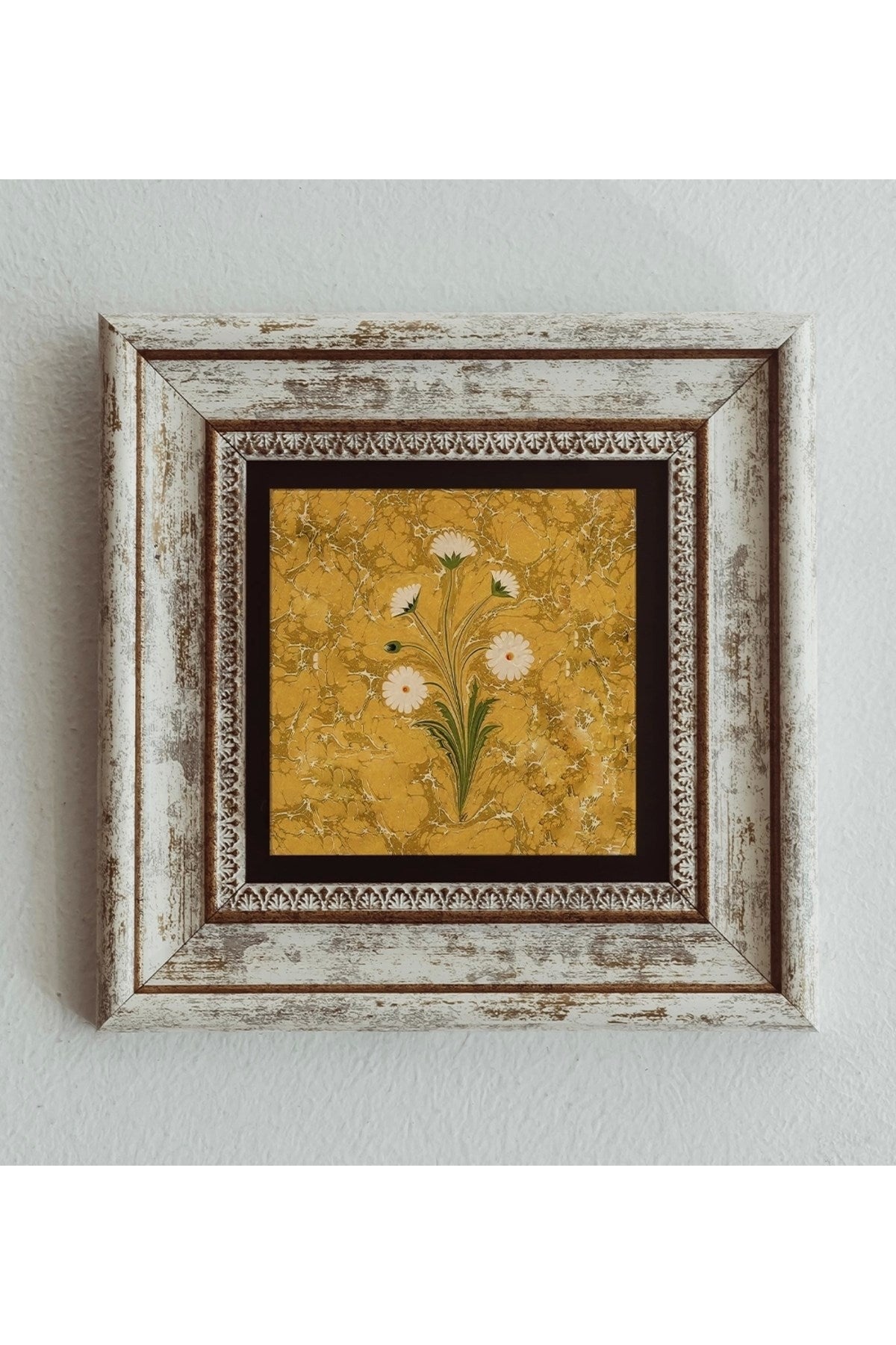 Ebru Lale Desenli Çerçeveli Taş Tablo , Çerçeveli Taş Duvar Dekoru 20 cm