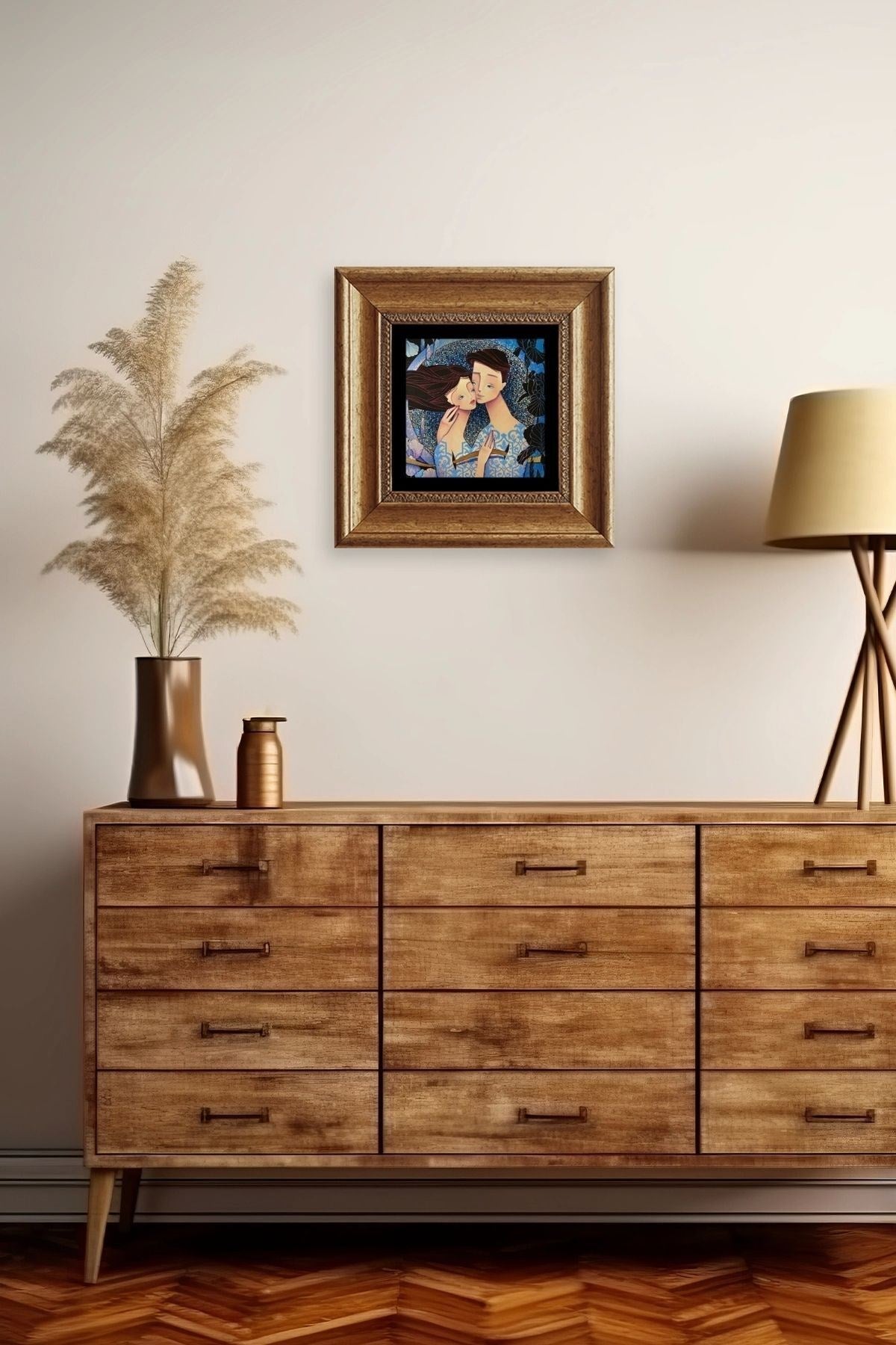 Sevgililer Çerçeveli Taş Tablo 20 cm