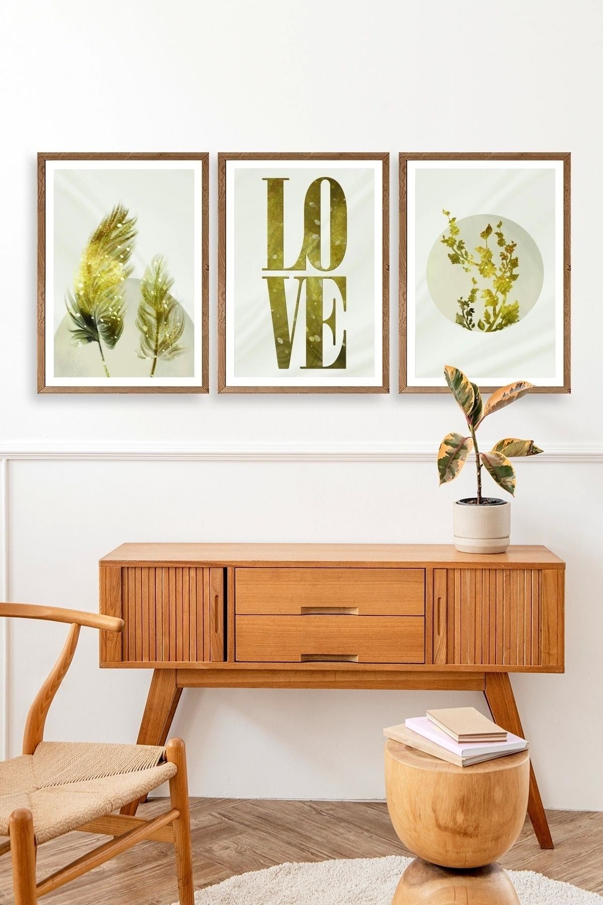 Manzara Üçlü Ahşap Çerçeveli Tablo 23 x 30