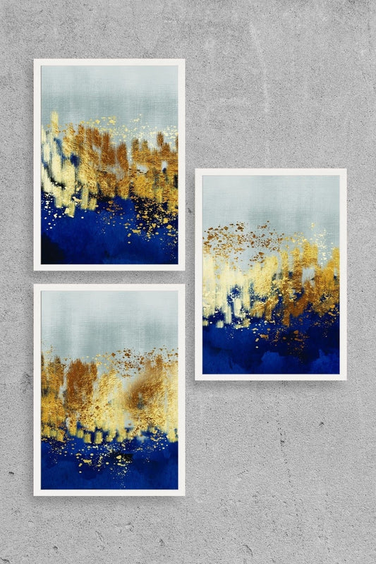 Soyut Üçlü Ahşap Çerçeveli Tablo 50 x 70