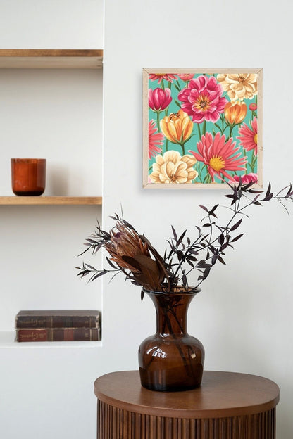 Çiçek Ahşap Çerçeveli Tablo 50 x 50