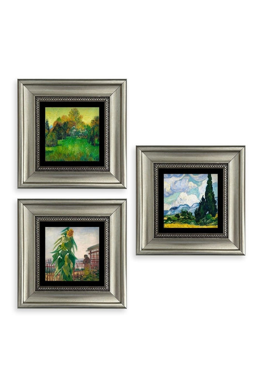 Doğa 3 lü Set Çerçeveli Taş Tablo 20 cm