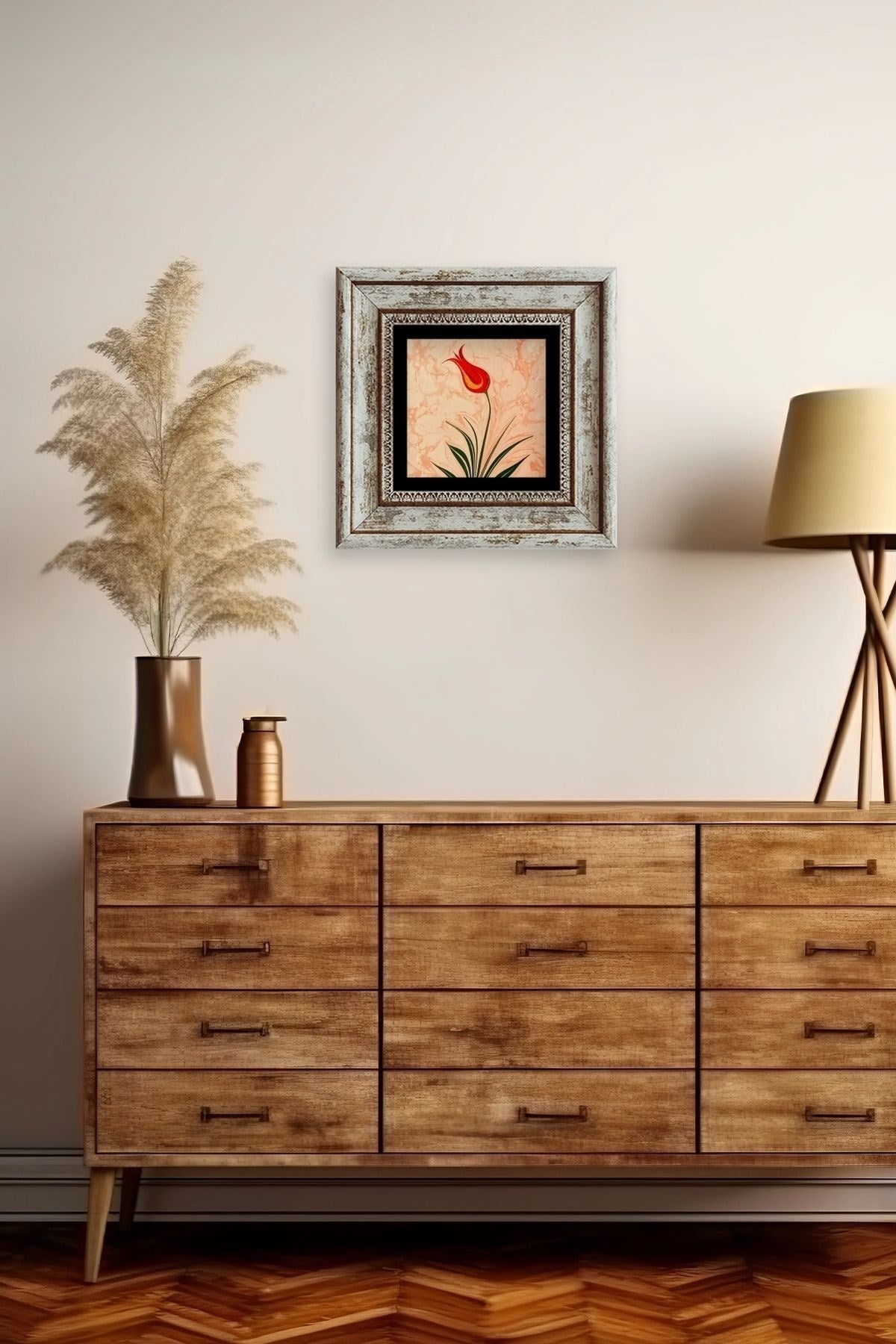 Ebru Lale Çerçeveli Taş Tablo 20 cm