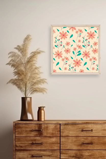 Çiçek Ahşap Çerçeveli Tablo 50 x 50