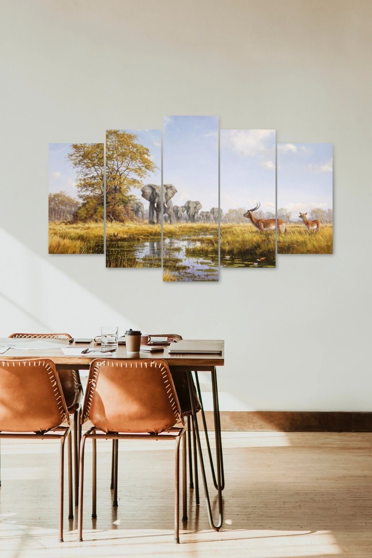 Filler ve Geyikler 5 Parçalı Mdf Tablo 60 x 100