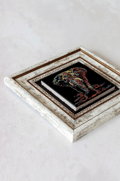 Soyut Çalışma Renkli Fil Çerçeveli Taş Tablo , Çerçeveli Taş Duvar Dekoru-enkcrcvtbl-00102 20 cm