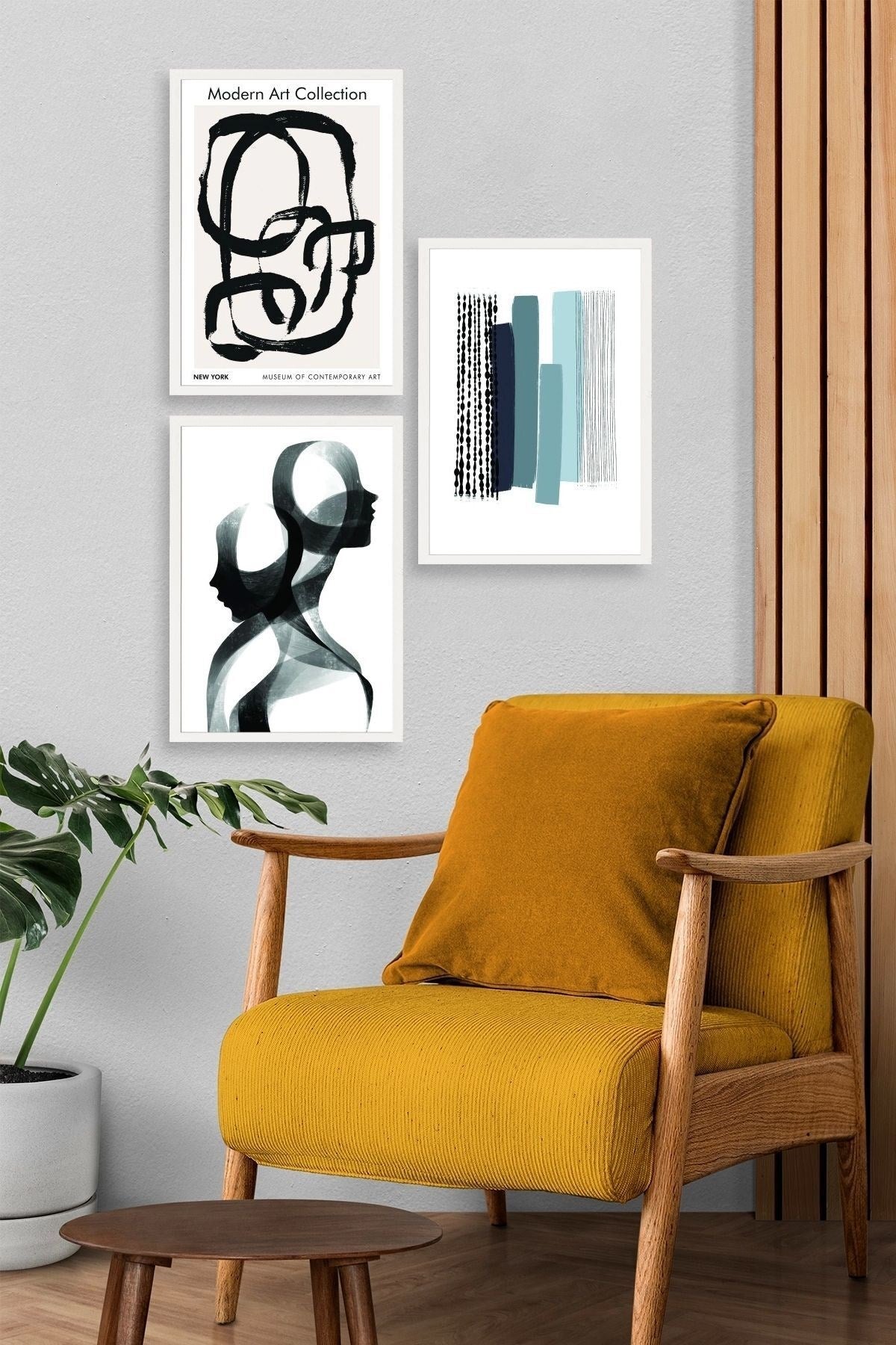 Modern Üçlü Ahşap Çerçeveli Tablo 50 x 70