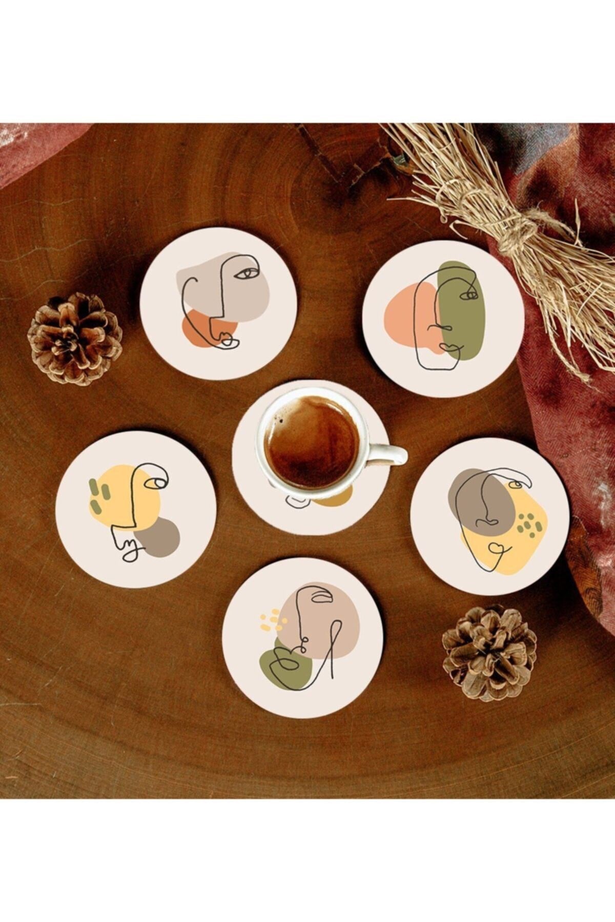 6 Adet Desenli Mdf Bardak Altlığı