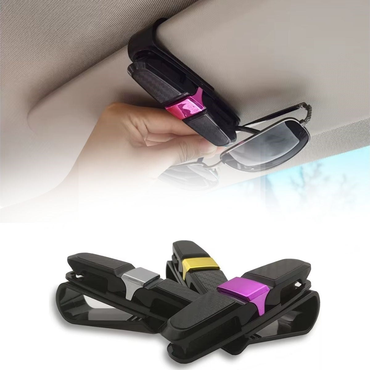 BUFFER® Araç İçi Güneşliğe Takılan 2'li Gözlük,Kart,Para Takmalık Aparat