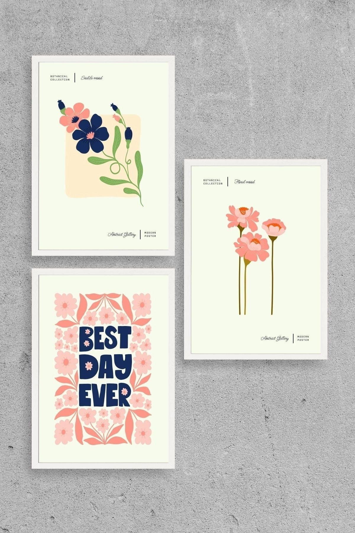 Soyut Üçlü Ahşap Çerçeveli Tablo 23 x 30