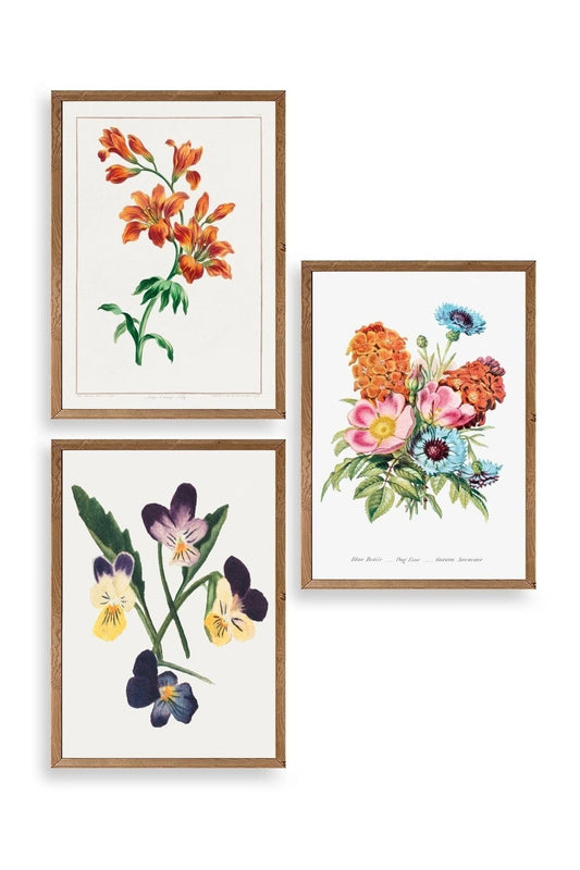 Çiçek Üçlü Ahşap Çerçeveli Tablo 40 x 60