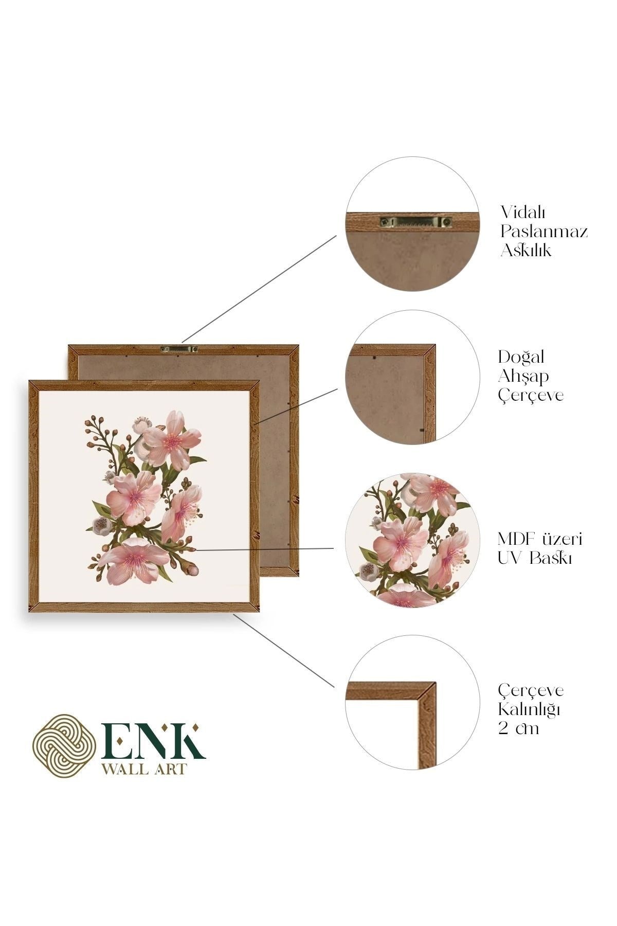 Çiçek Ahşap Çerçeveli Tablo 42 x 42