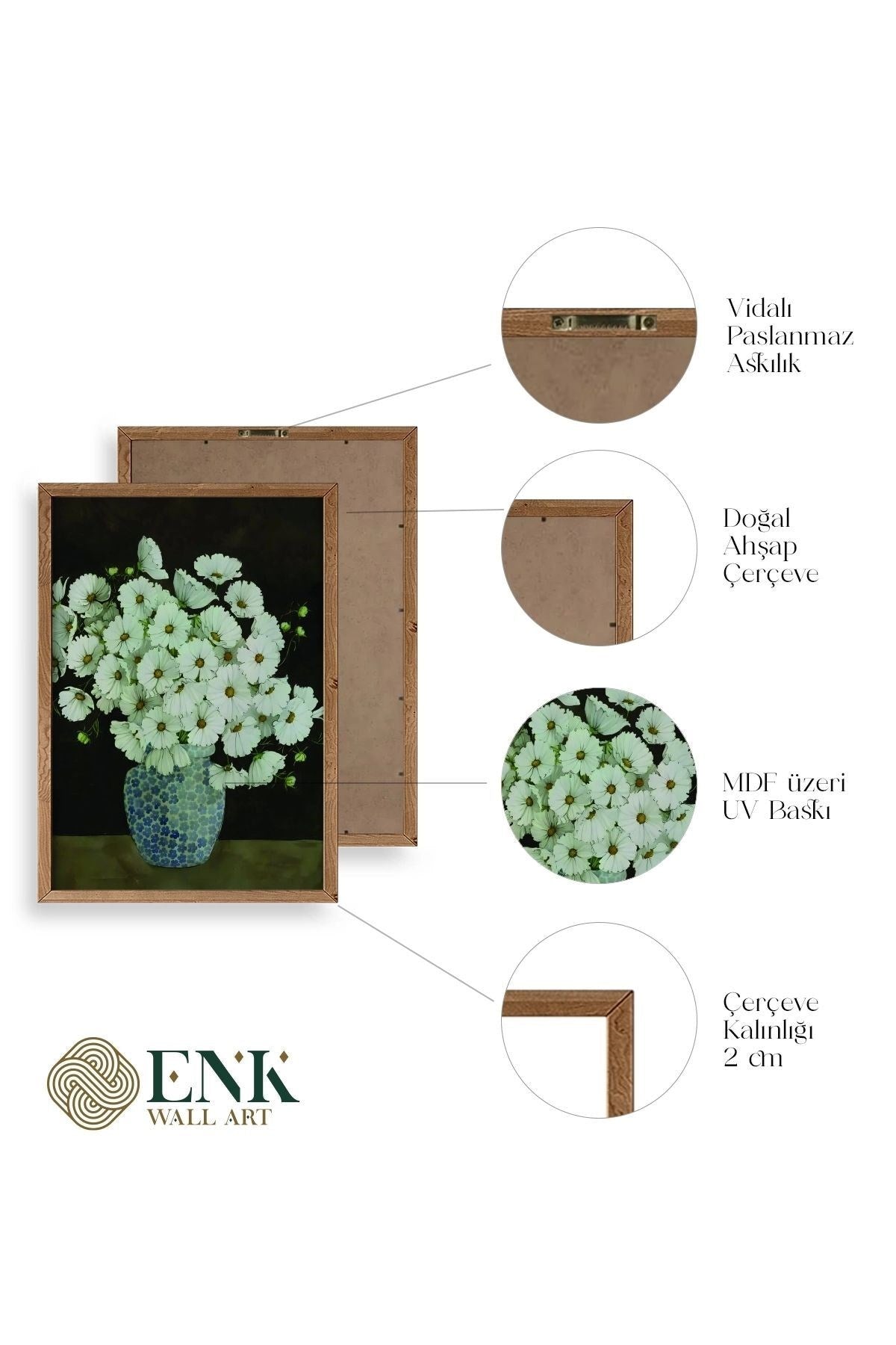 Çiçekler Ahşap Çerçeveli Tablo