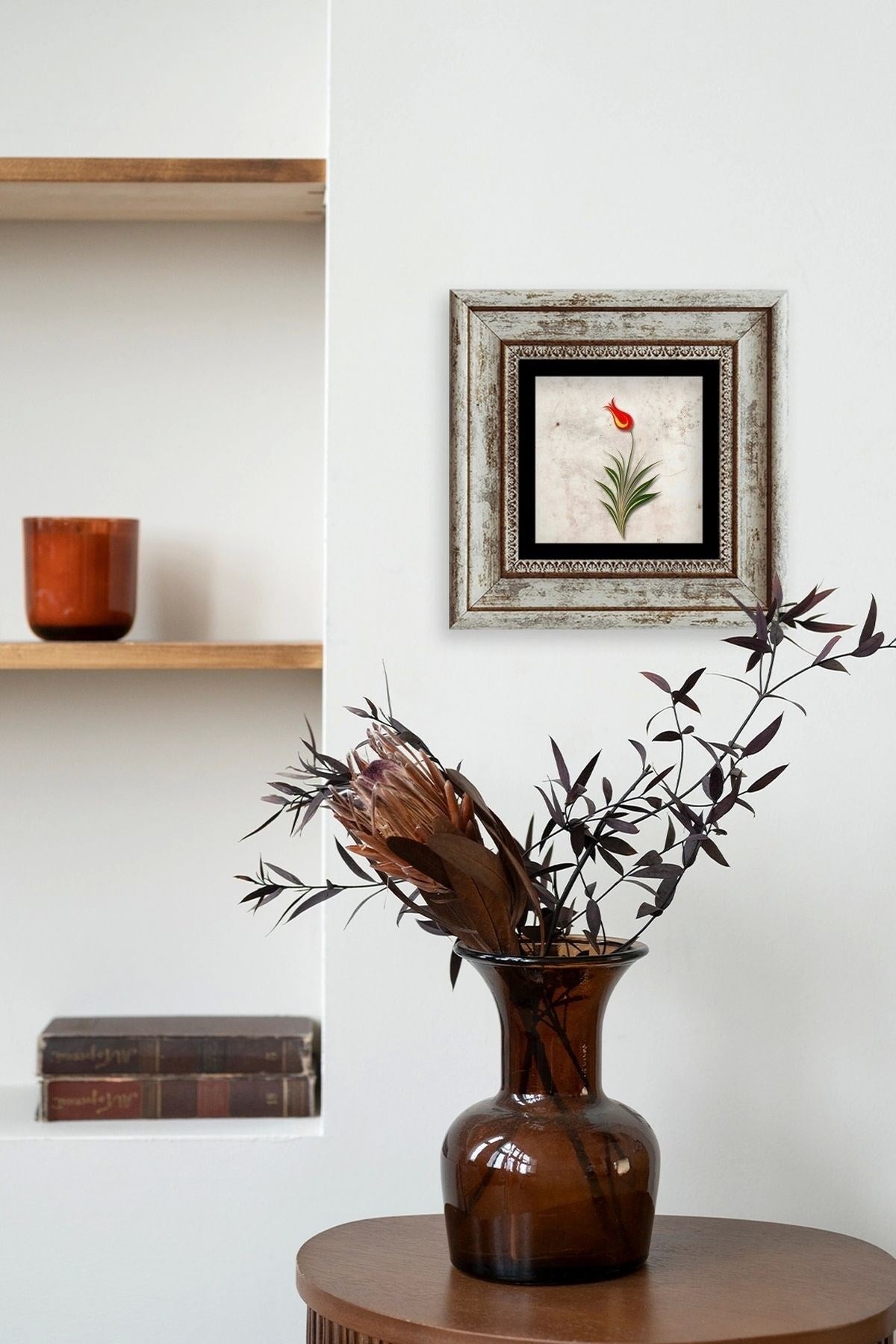 Ebru Lale Çerçeveli Taş Tablo 20 cm