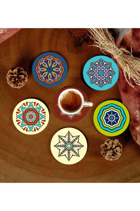 6 Adet Desenli Mdf Bardak Altlığı