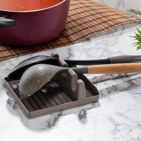 BUFFER® Tencere Kapak Tutuculu Kaşıklıklı Tencere Kapak Standı Pratik Kaşık Kepçe Altlık Düzenleyici