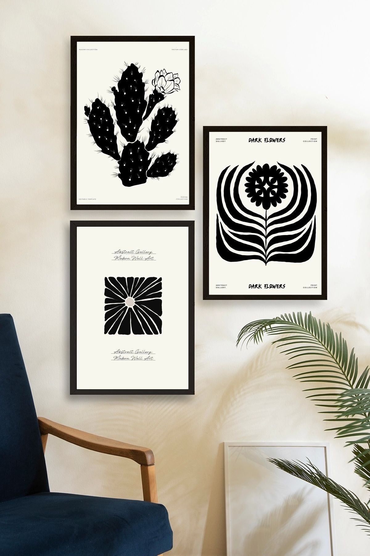 Modern Üçlü Ahşap Çerçeveli Tablo 30 x 40