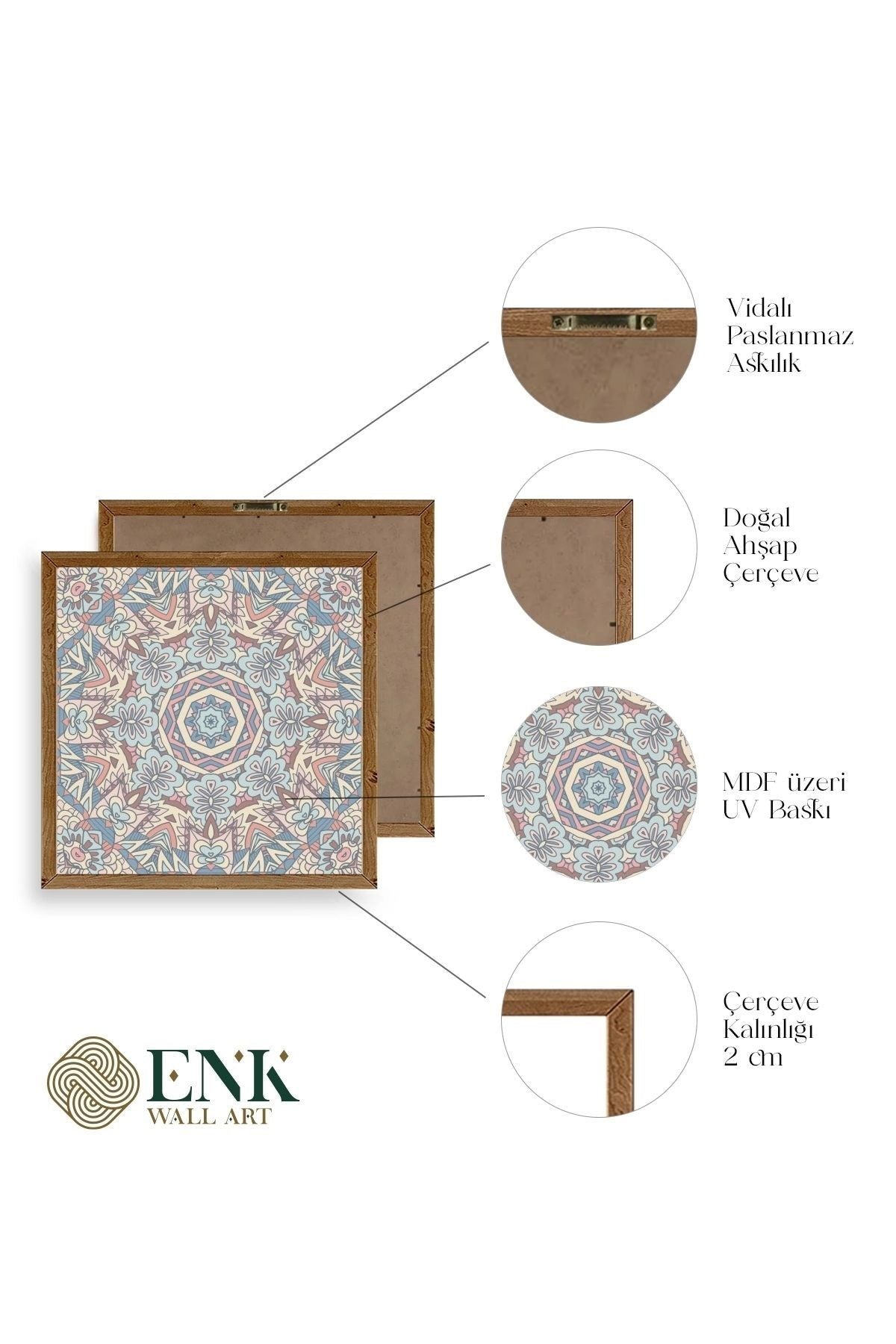 Mandala Ahşap Çerçeveli Tablo 50 x 50