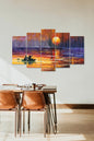 Batan Güneş ve Kayık 5 Parçalı Mdf Tablo 60 x 100