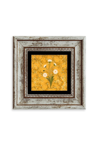 Ebru Sanatı Çiçek Çerçeveli Taş Tablo 20 cm