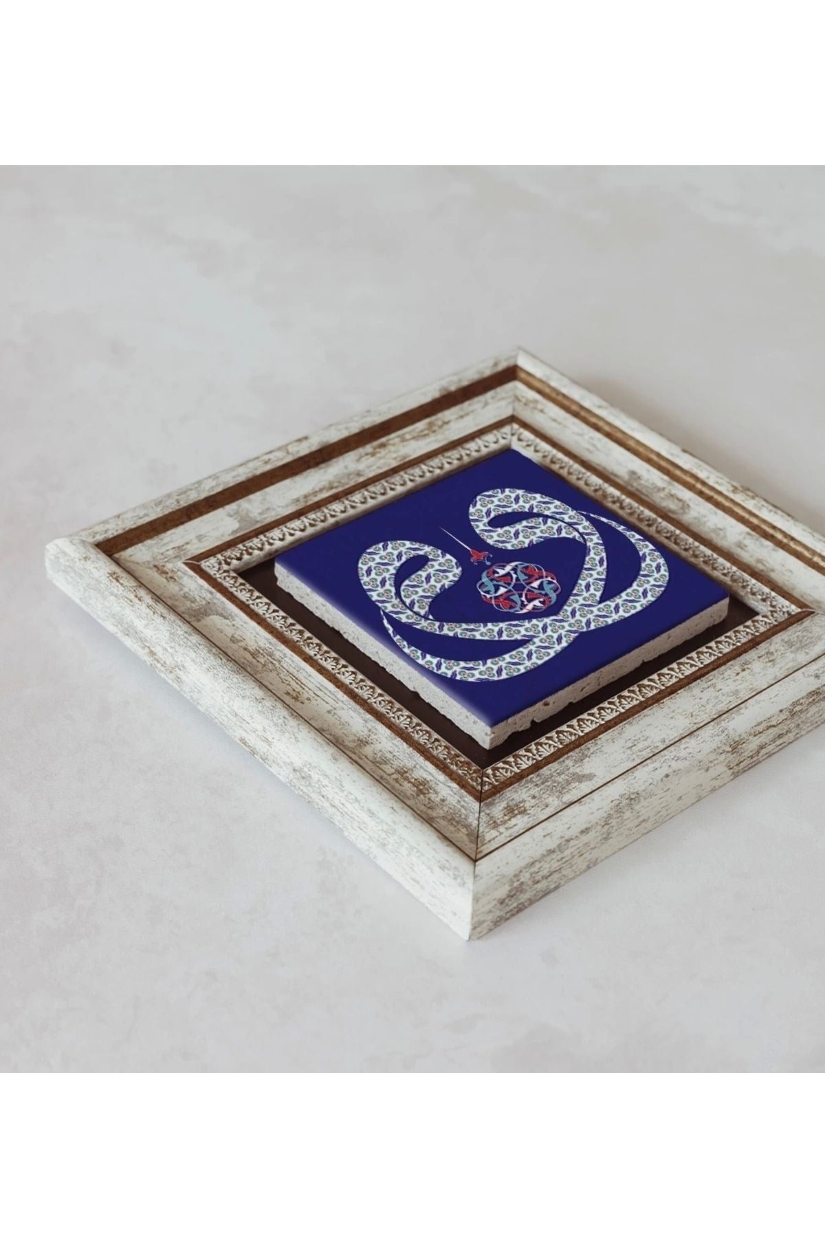 Vav Desenli Çerçeveli Taş Tablo , Çerçeveli Taş Duvar Dekoru 20 cm