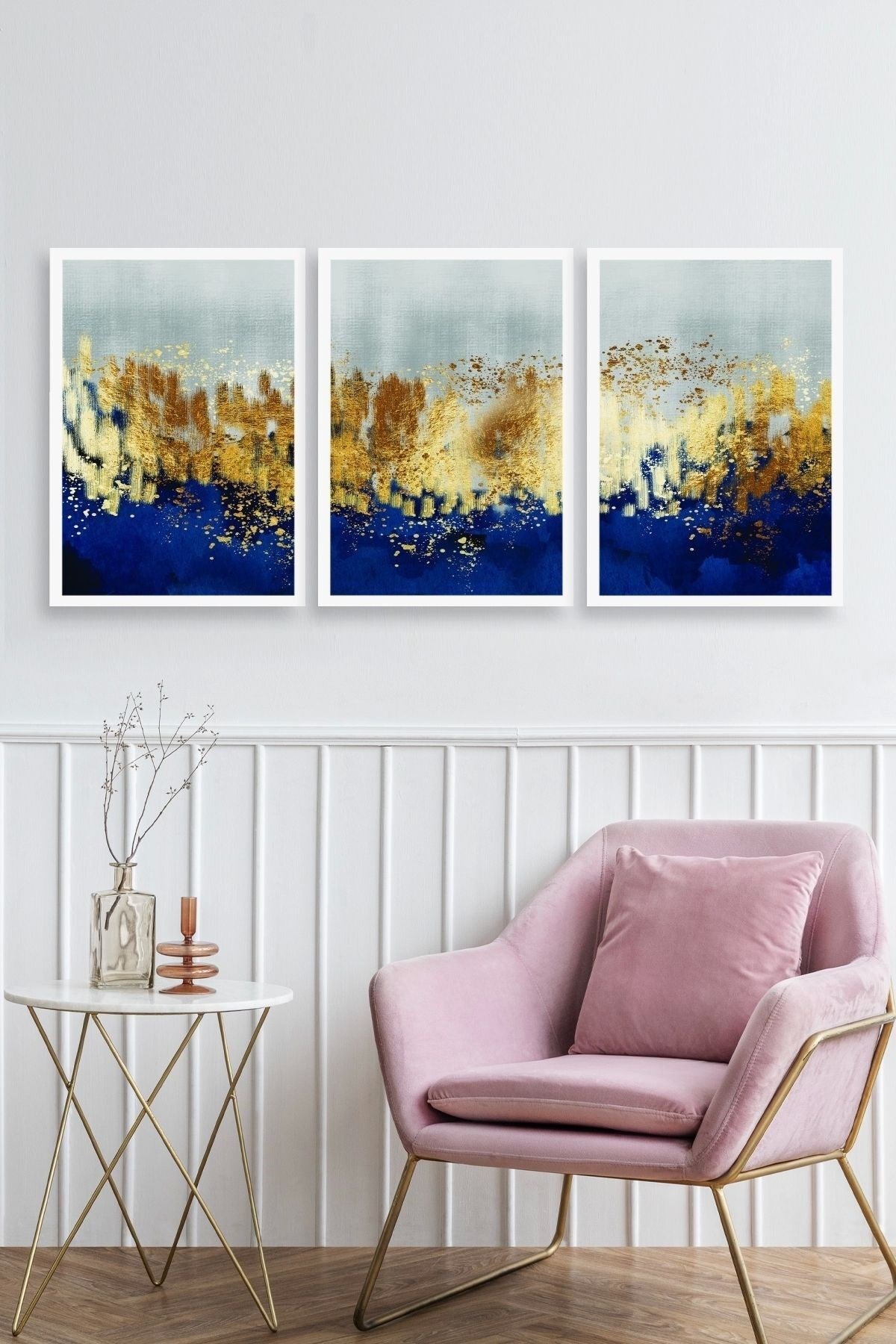 Soyut Üçlü Ahşap Çerçeveli Tablo 30 x 40