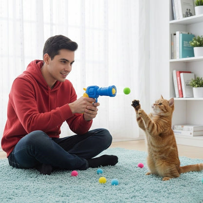 BUFFER®  20 Adet Renkli Peluş Toplu Kedi Oyun Tabancası – Kedi Egzersiz ve Oyun Aracı