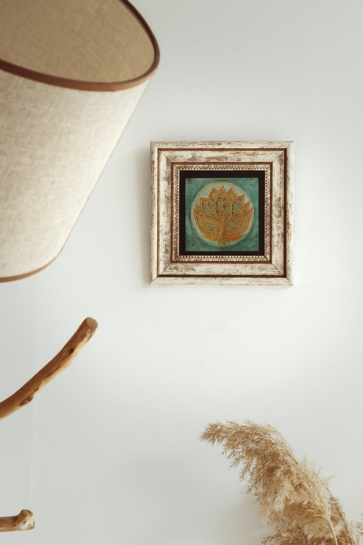 Lotus Çiçeği Çerçeveli Taş Tablo , Çerçeveli Taş Duvar Dekoru 20 cm