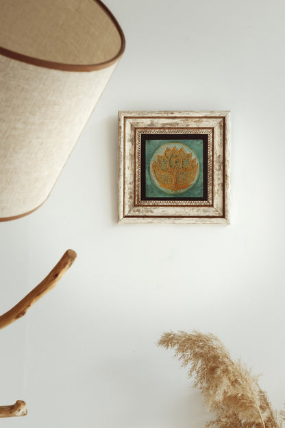 Lotus Çiçeği Çerçeveli Taş Tablo , Çerçeveli Taş Duvar Dekoru 20 cm