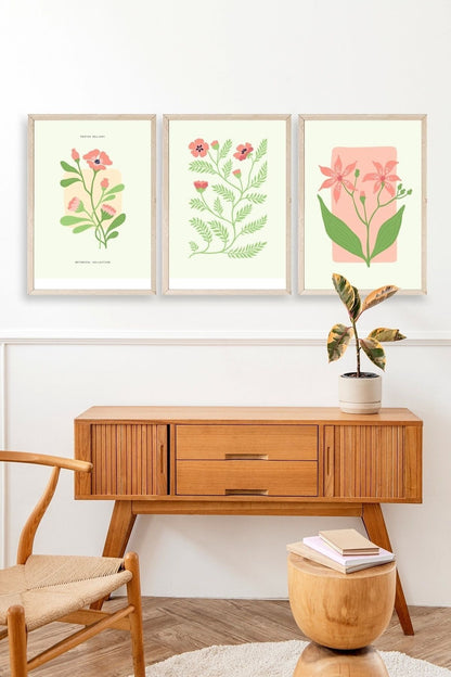 Botanik Üçlü Ahşap Çerçeveli Tablo 30 x 40