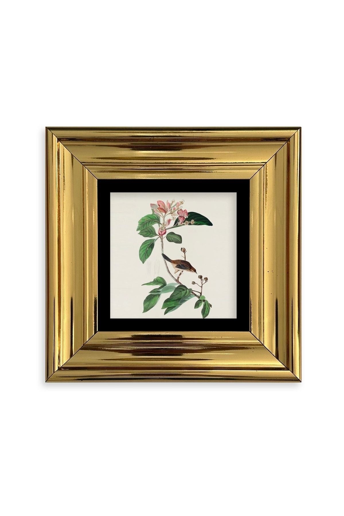 Yapraklar ve Kuş Çerçeveli Taş Tablo 20 cm