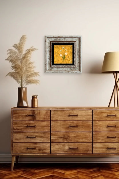 Ebru Sanatı Çiçek Çerçeveli Taş Tablo 20 cm