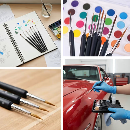 BUFFER®10 Adet Hobi ve Araba Rötüş Fırça Seti – İnce Detay Boyama, Model Yapımı ve Araç Çizik Giderme İçin Çok Amaçlı Fırça Takımı