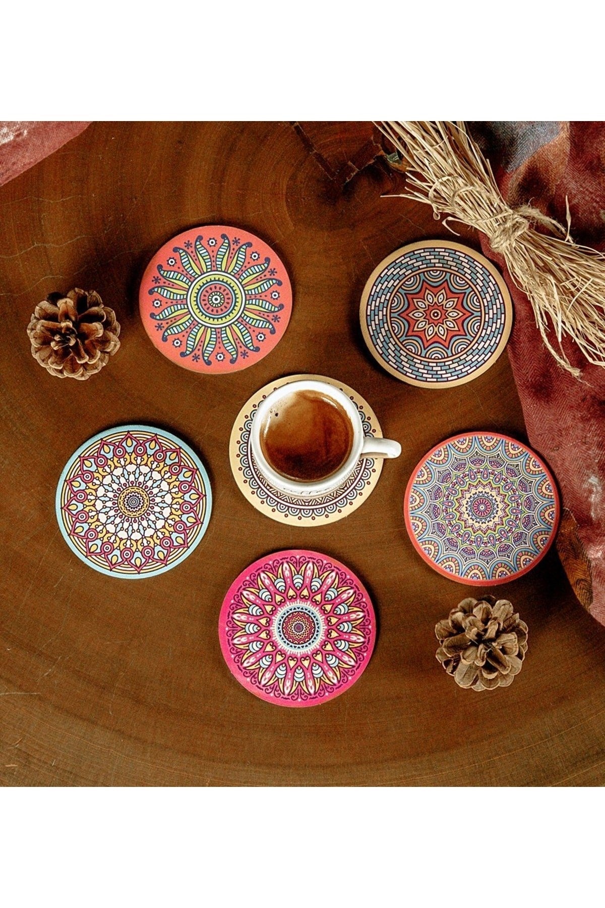 6 Adet Çini Tasarımlı Mdf Bardak Altlığı