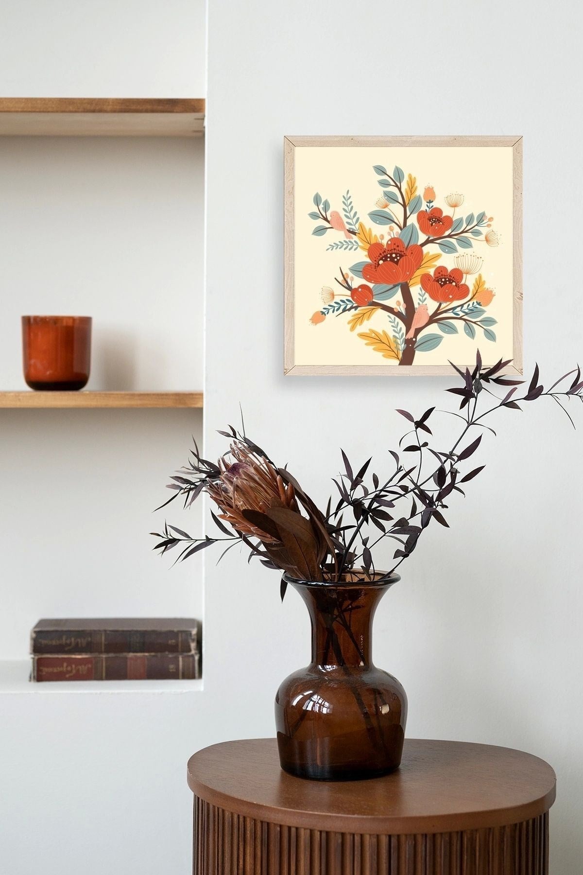 Çiçek Ahşap Çerçeveli Tablo 23 x 23