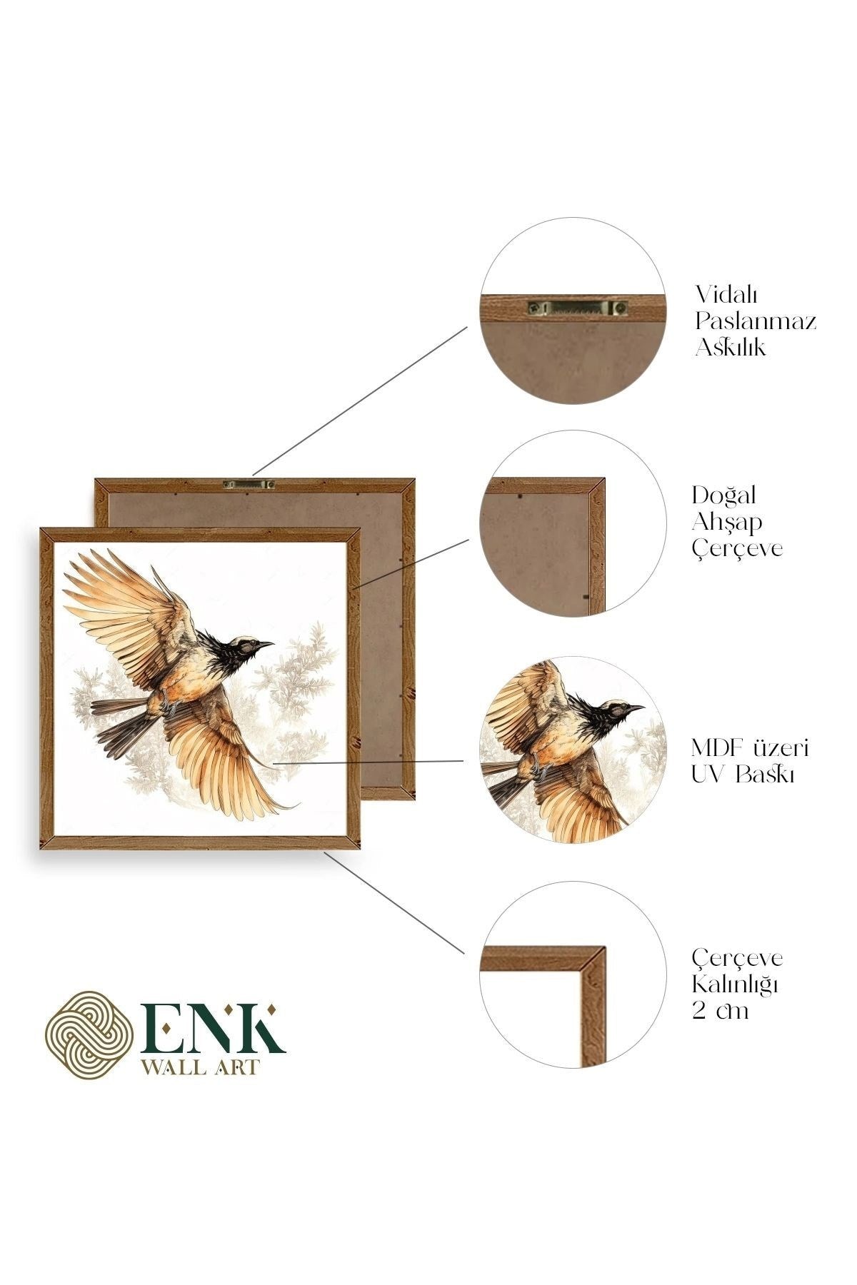 Kuş Ahşap Çerçeveli Tablo 23 x 23
