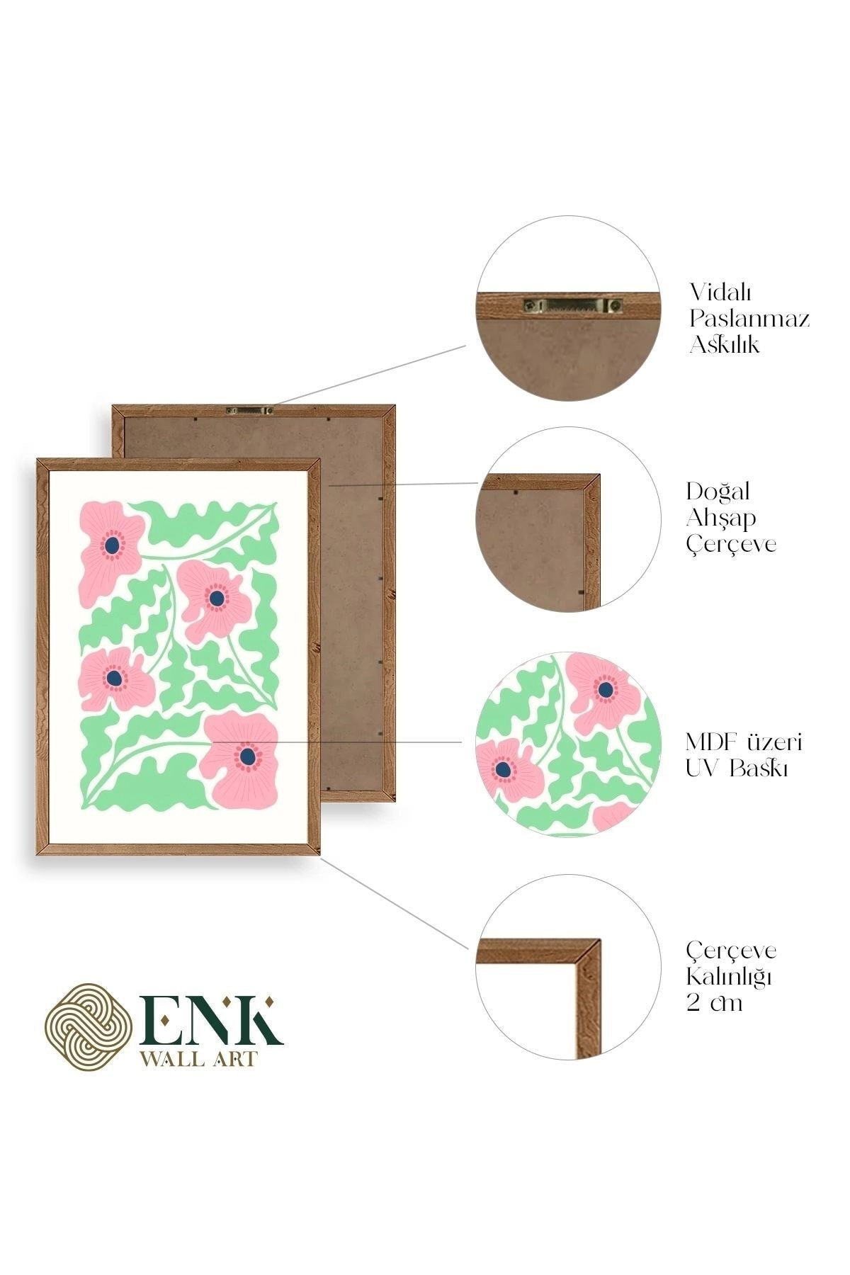 Çiçekler Üçlü Ahşap Çerçeveli Tablo 50 x 70