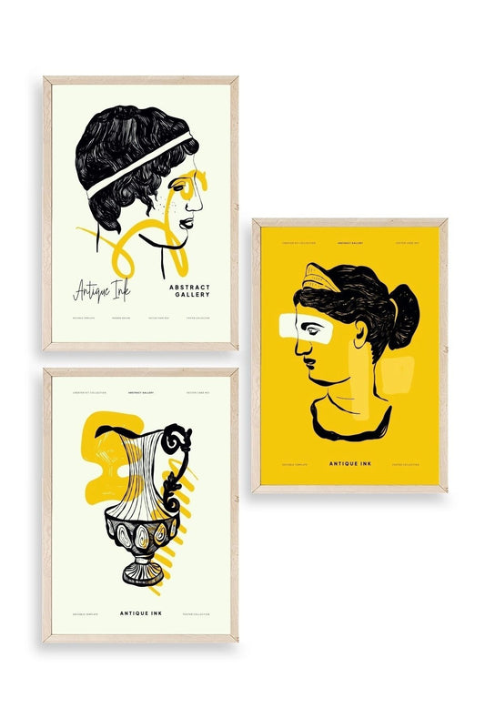 Soyut Üçlü Ahşap Çerçeveli Tablo 40 x 60