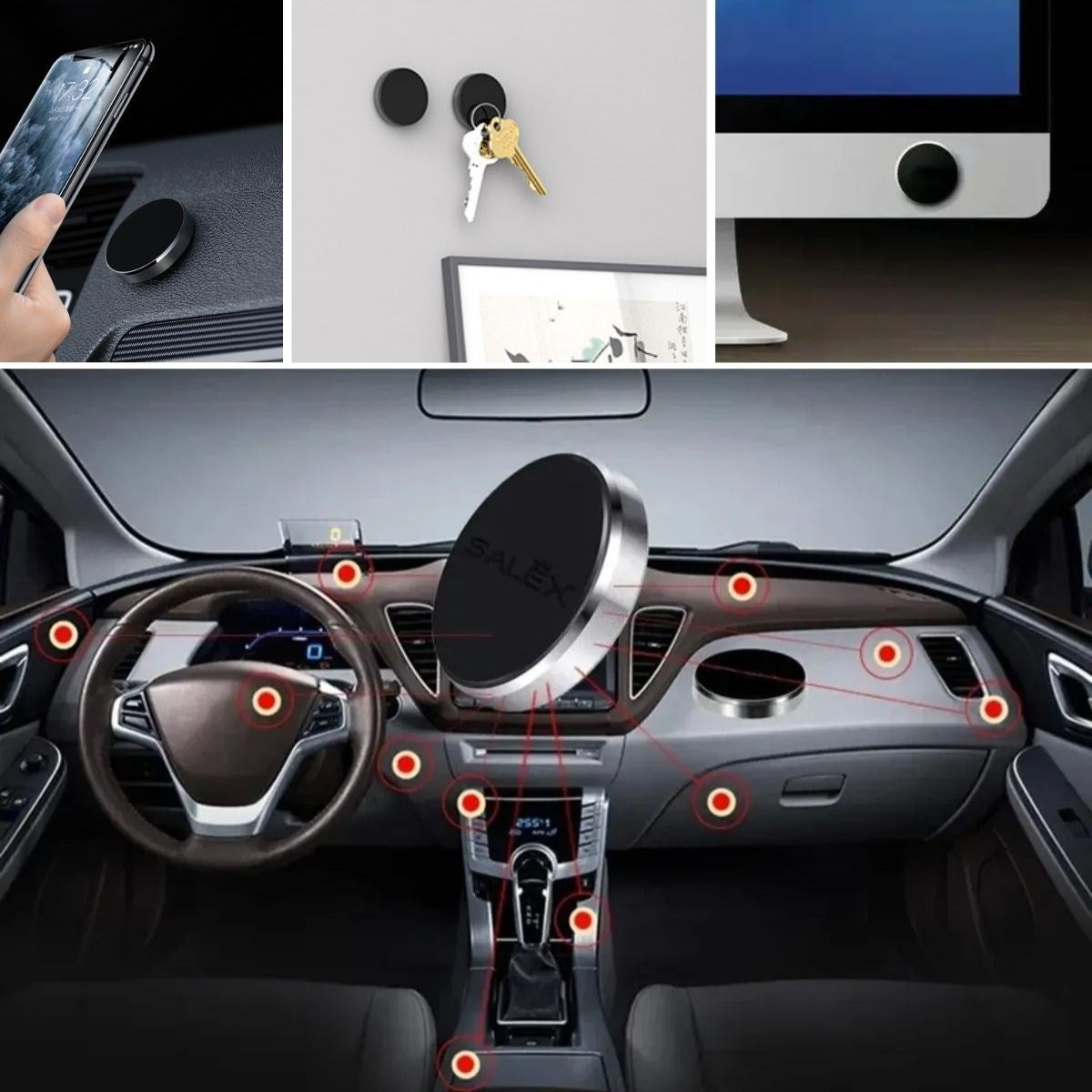 BUFFER® Tüm Modellerle Uyumlu Manyetik Araç İçi Telefon Tutucu Çok Amaçlı Güçlü Mıknatıs Tutucu