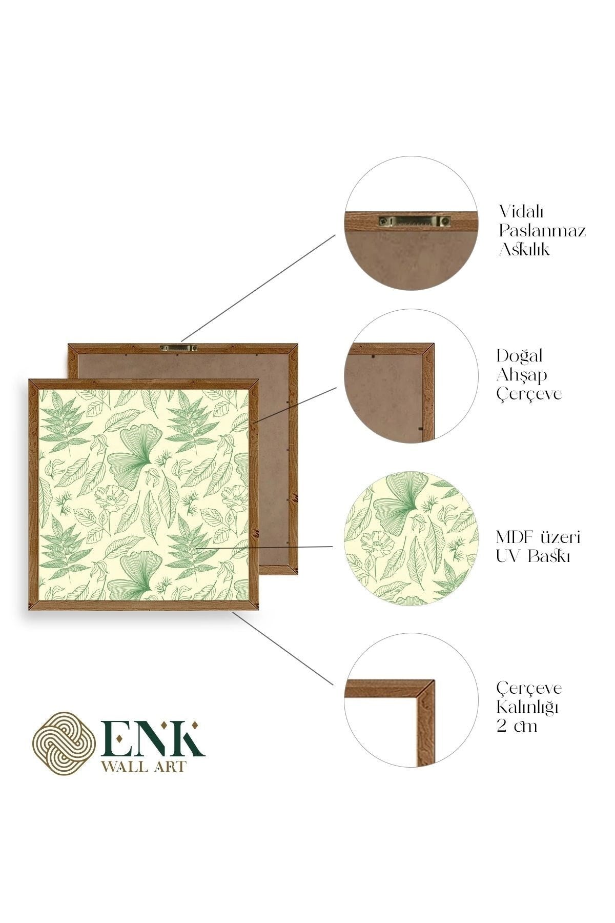 Yaprak Ahşap Çerçeveli Tablo 23 x 23