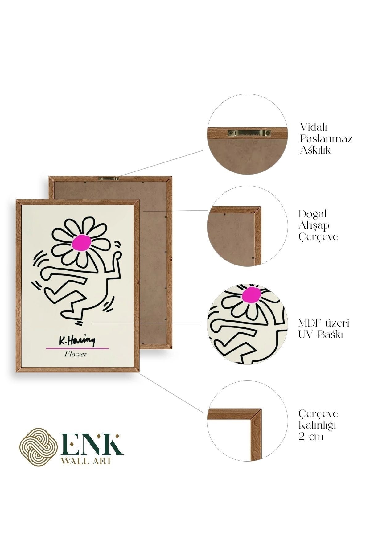 Soyut Çiçek Adam Ahşap Çerçeveli Tablo 42 x 42