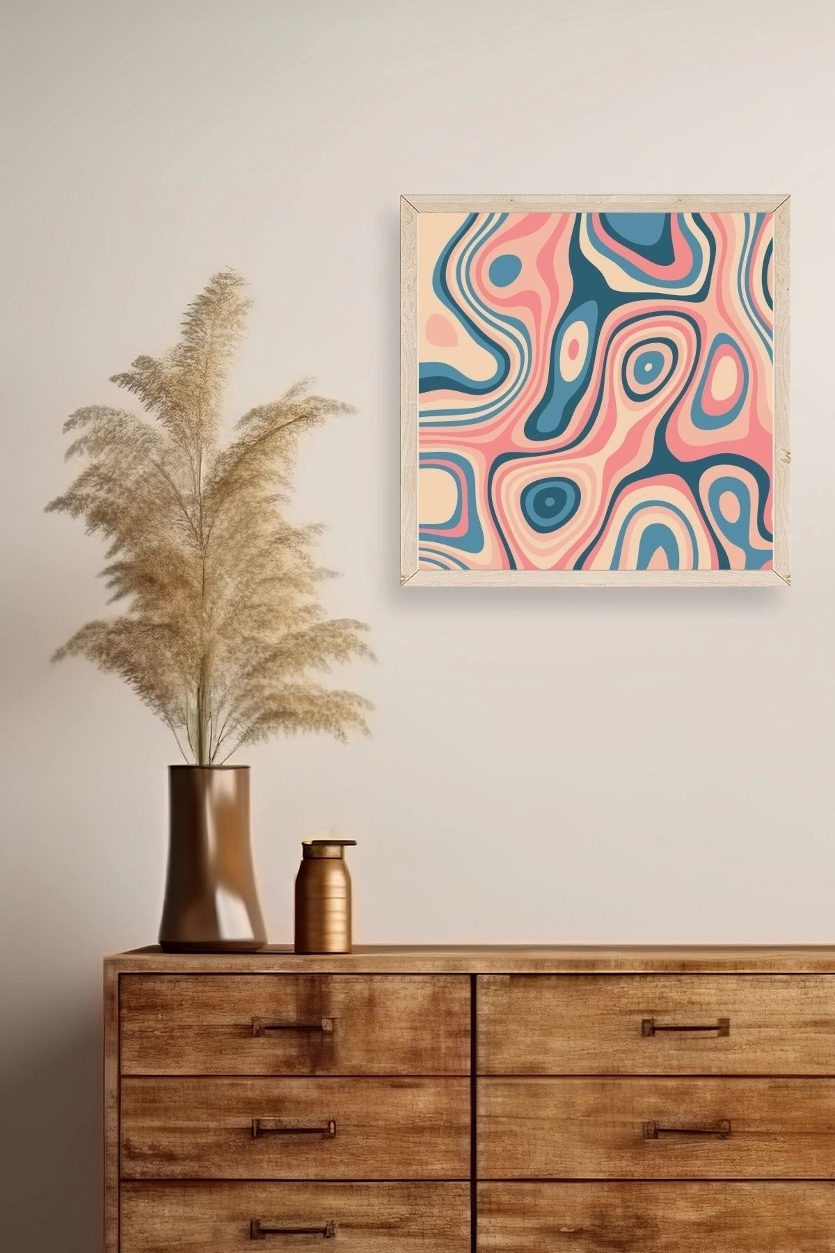 Soyut Ahşap Çerçeveli Tablo 50 x 50