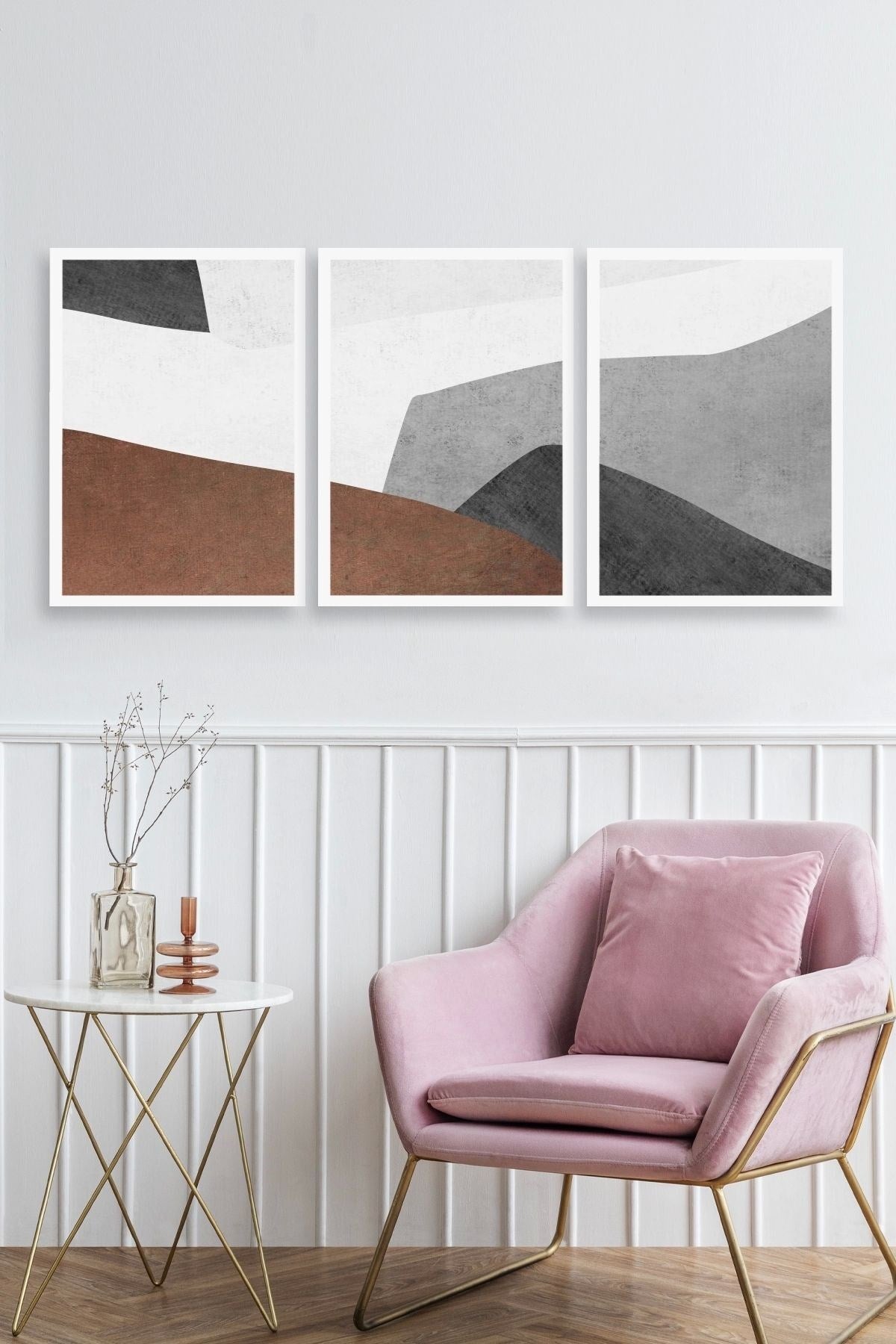 Soyut Üçlü Ahşap Çerçeveli Tablo 30 x 40